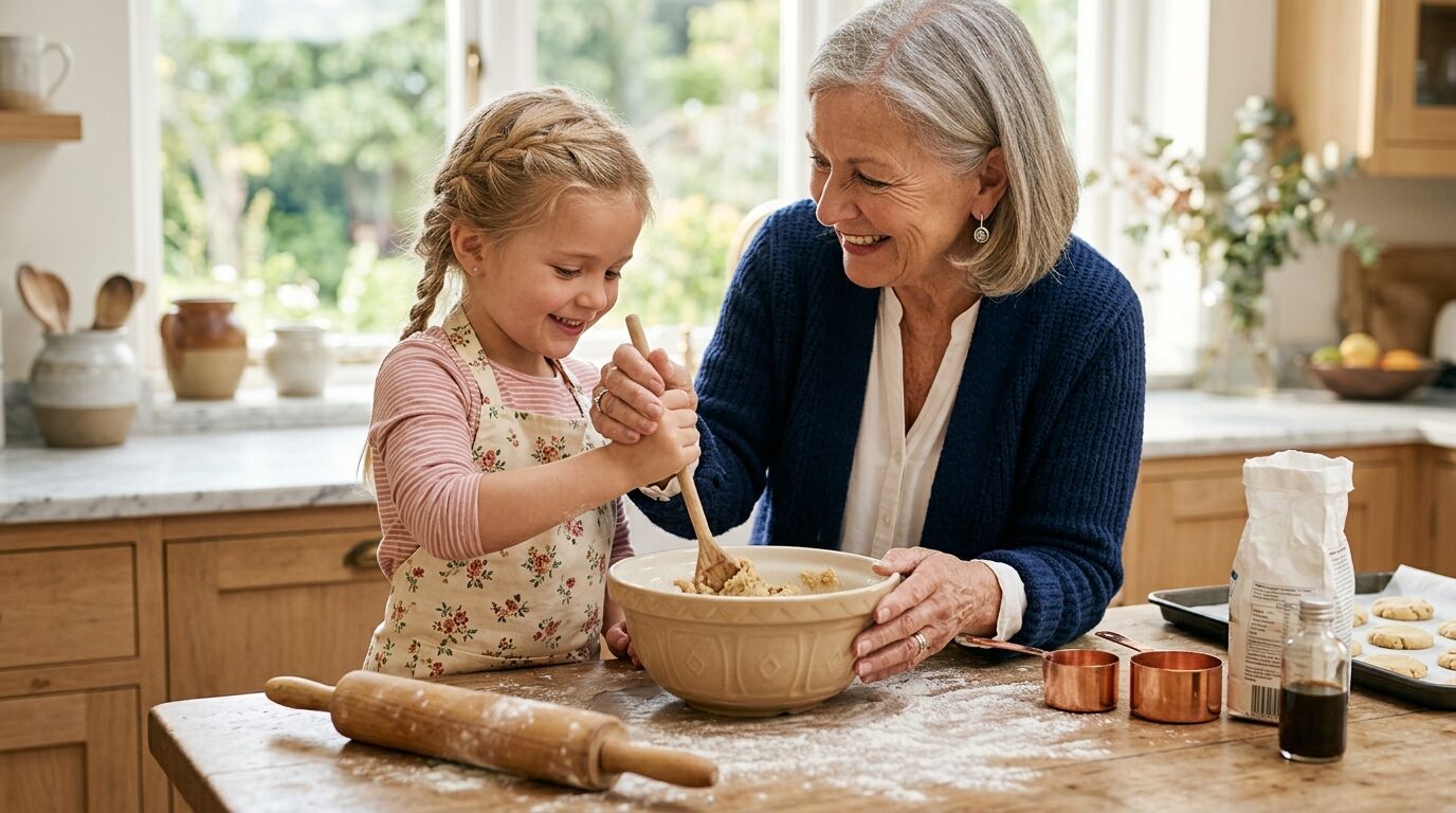 Parent and young child at a kitchen table setting up the child's financial future with life insurance
