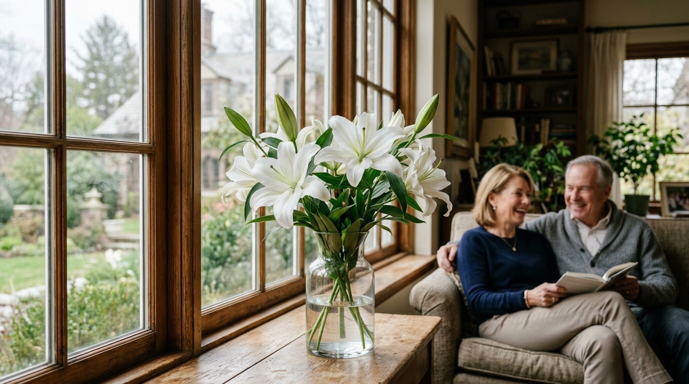Senior couple reviewing a final expense insurance policy at their kitchen table