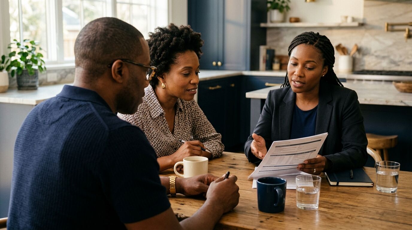 Couple reviewing a whole life policy design with an advisor to avoid infinite banking mistakes