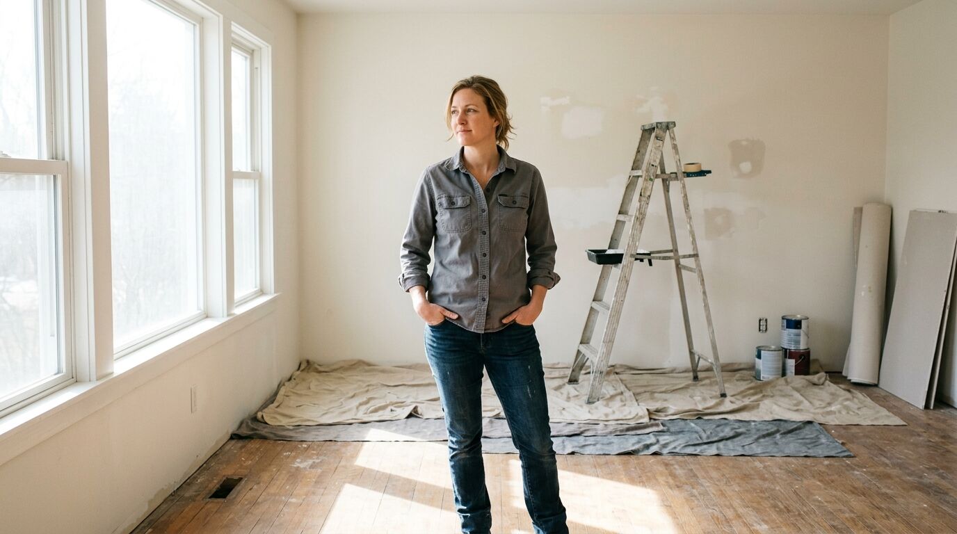 An investor standing in a rental property under renovation, a use case for life insurance for real estate investors