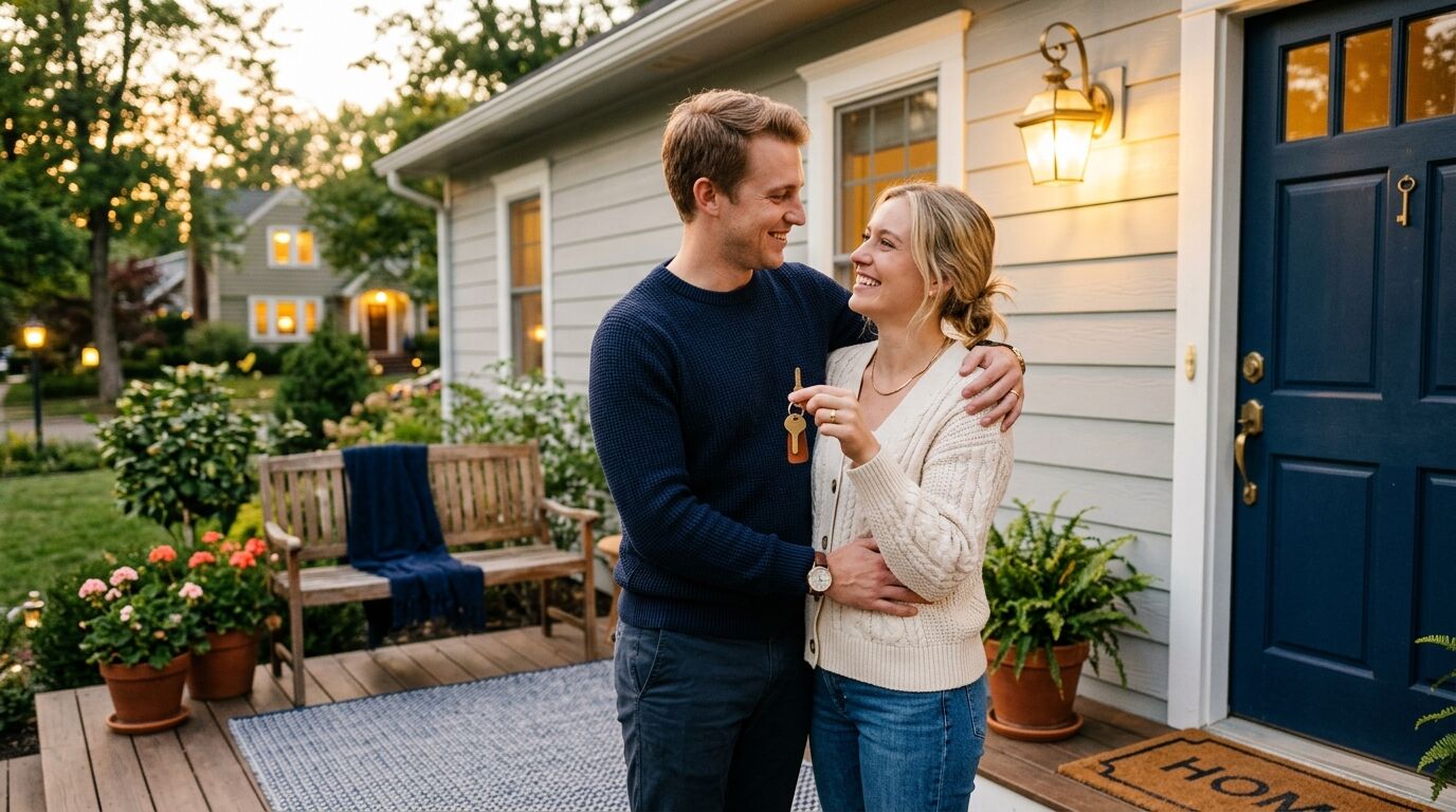 Homeowners on their front porch weighing mortgage protection insurance vs PMI