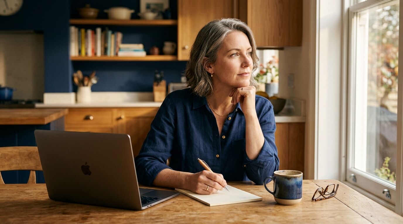 Woman at her kitchen table weighing no medical exam life insurance options