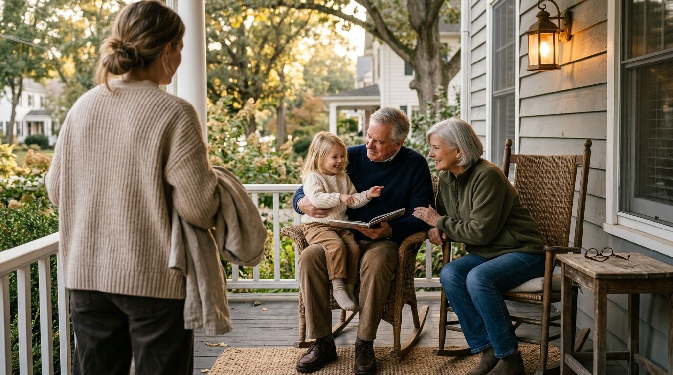 Grandparents and grandchild together, illustrating a permanent death benefit whole life insurance legacy