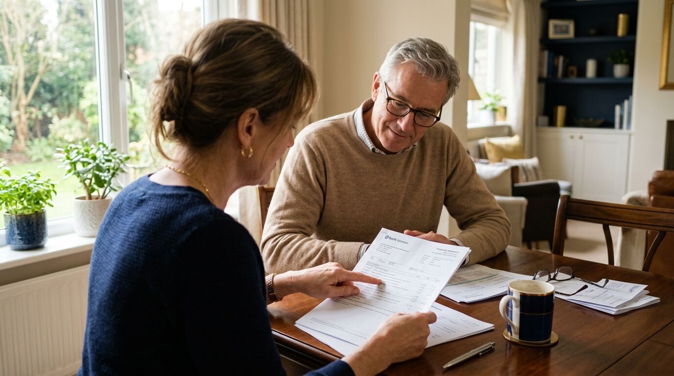 Whole life insurance dividends from a mutual company, a couple reviewing a policy statement together at home