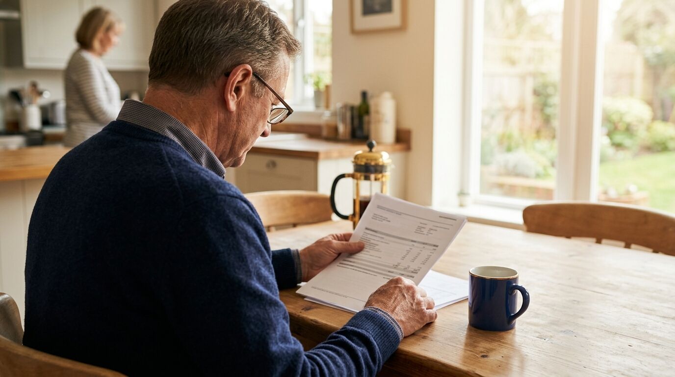 A person reviewing a whole life policy loan statement with no credit check at a sunlit kitchen table
